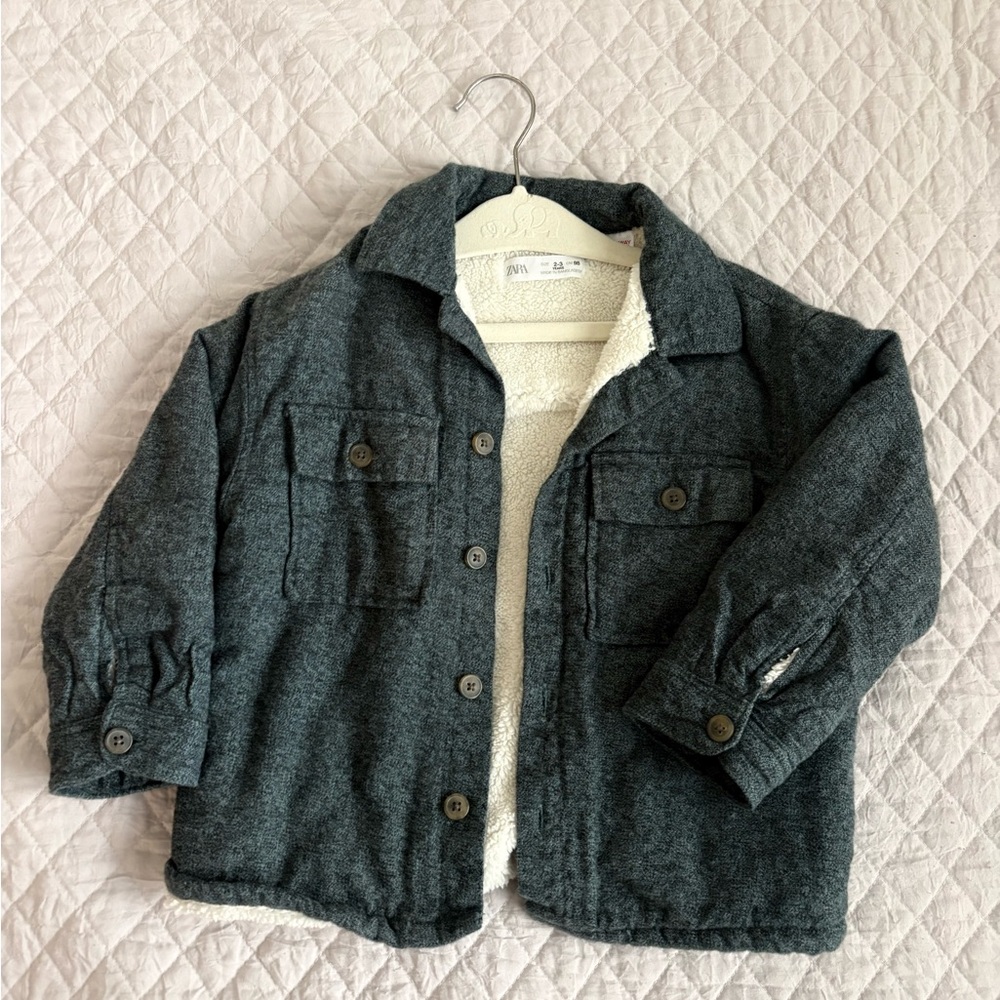 Zara Dark Charcoal Sherpa-Lined Kids Jean Jacket